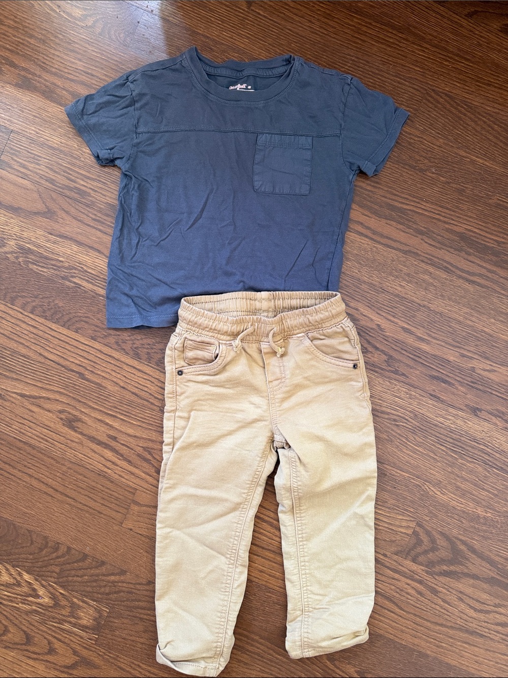 Cat & Jack navy top with tan pants kids matching set